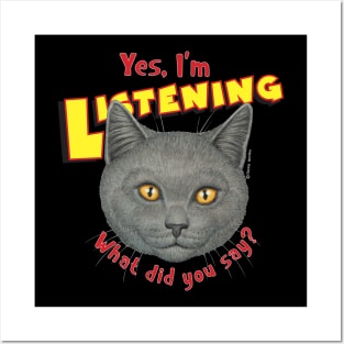 kitty cat with attitude what did you say? Cute Grey Cat Face Posters and Art